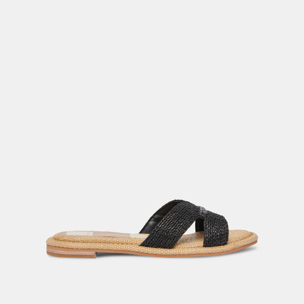 ATOMIC Flat Sandals Black | Black Raffia Flat Sandals– Dolce Vita 6894909358146