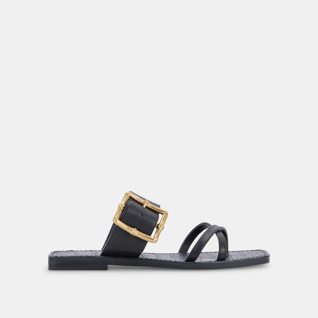 LOWYN Sandals Black Leather | Black Leather Flat Sandals– Dolce Vita 6897927618626